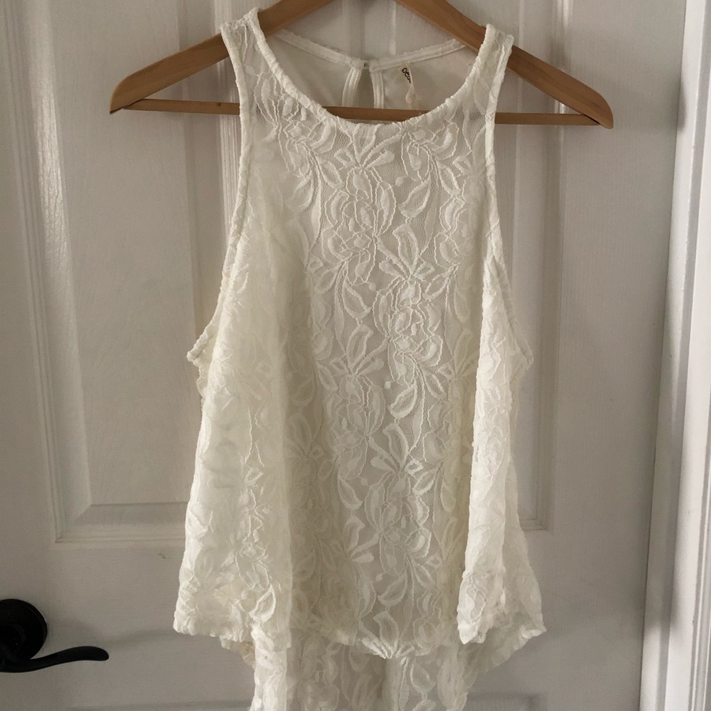 peach royal white floral lace top size small